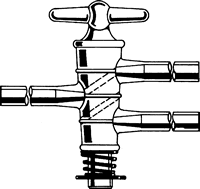 STOPCOCKS, HIGH VACUUM, DOUBLE OBLIQUE BORE, GLASS PLUGS