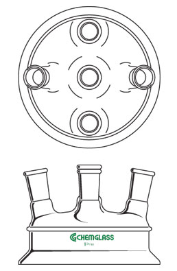 REACTION VESSEL LIDS, 5-NECKS, 10° ANGLED SIDE NECKS